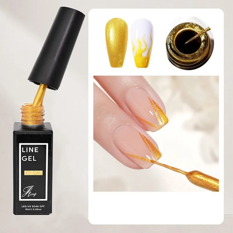 15ML Metallic Painting Liner Gel Nail Art Polish 2 IN 1 Ultra fine Brush French Pull