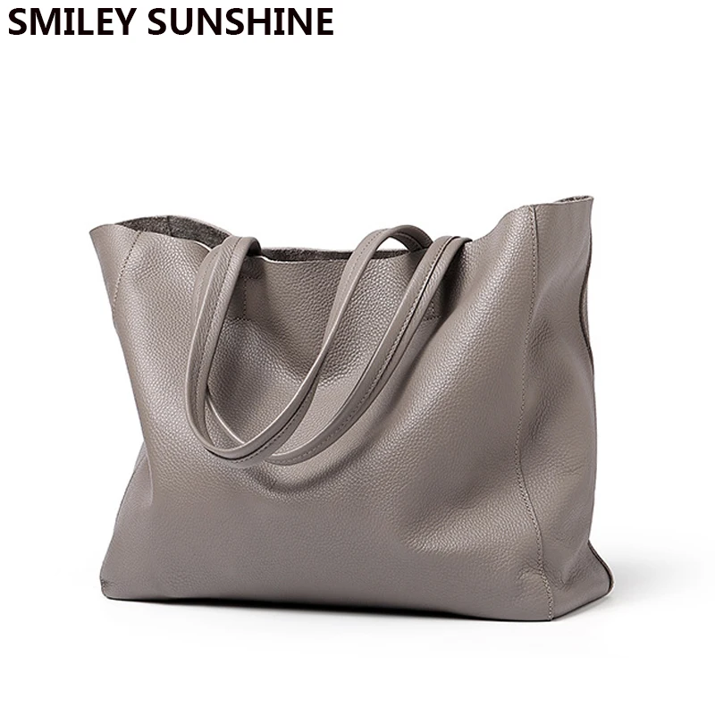100% Genuine Leather Shoulder Bags Female Big Natural Real Cow Women Leather Handbags Luxury Bucket Ladies Tote Hand Bags