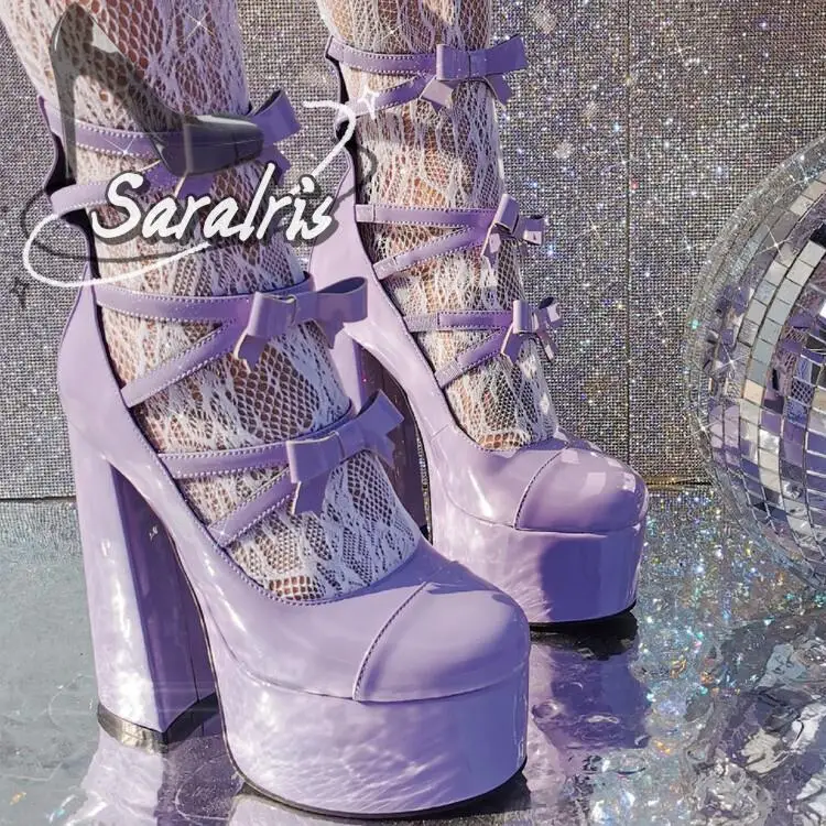 

2022 New Spring Summer Pink Bow Zipper Hollow Out Boots Platform High Chunky Heel Women Sweet Punk Sexy Lolita Mary Jane Shoes