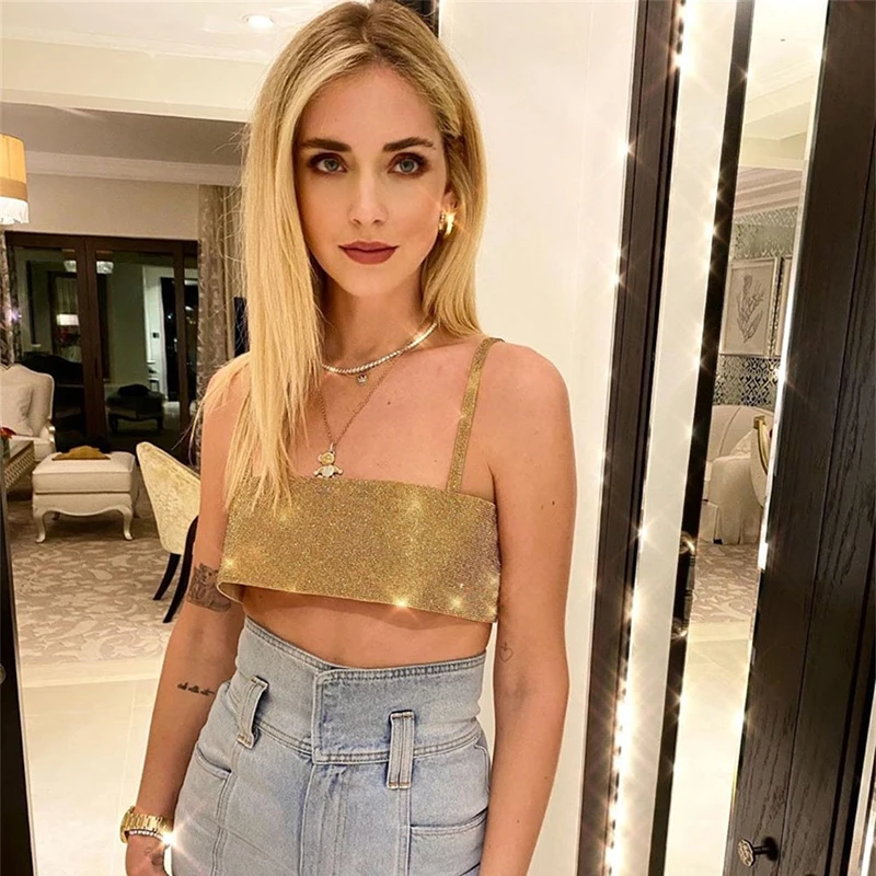 Sparkly Y2K Tops Women Summer Suspender Sleeveless Sexy Crop Top 2025 Femme Elegant Night Party Basic Cute Tops Tee