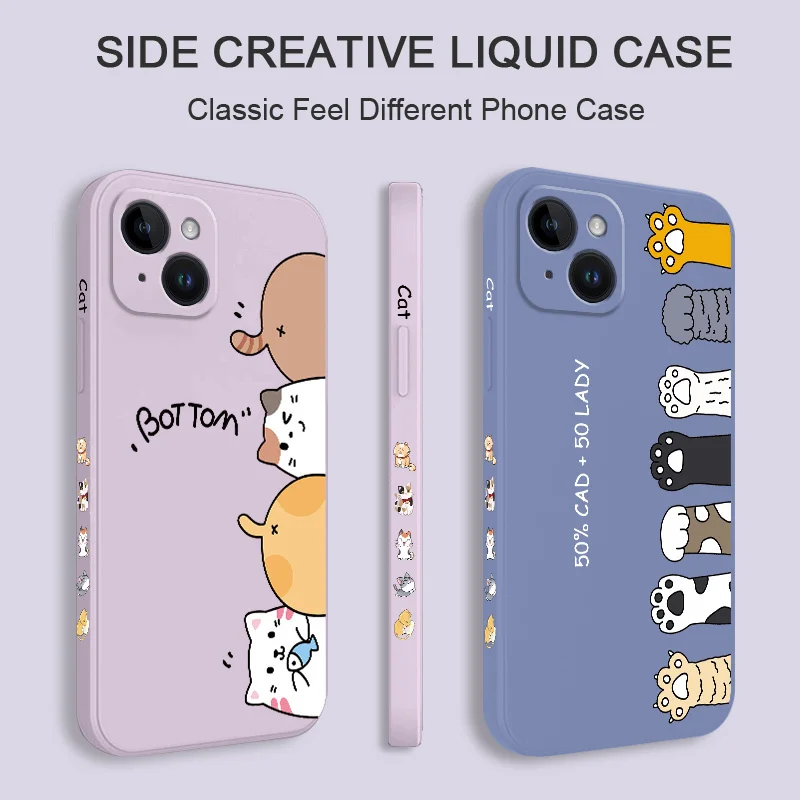 Cat Litter Phone Case For iPhone 15 14 13 12 11 Plus Pro Max Mini X XR XS SE2020 8 7 6 6S Plus Liquid Silicone Cover