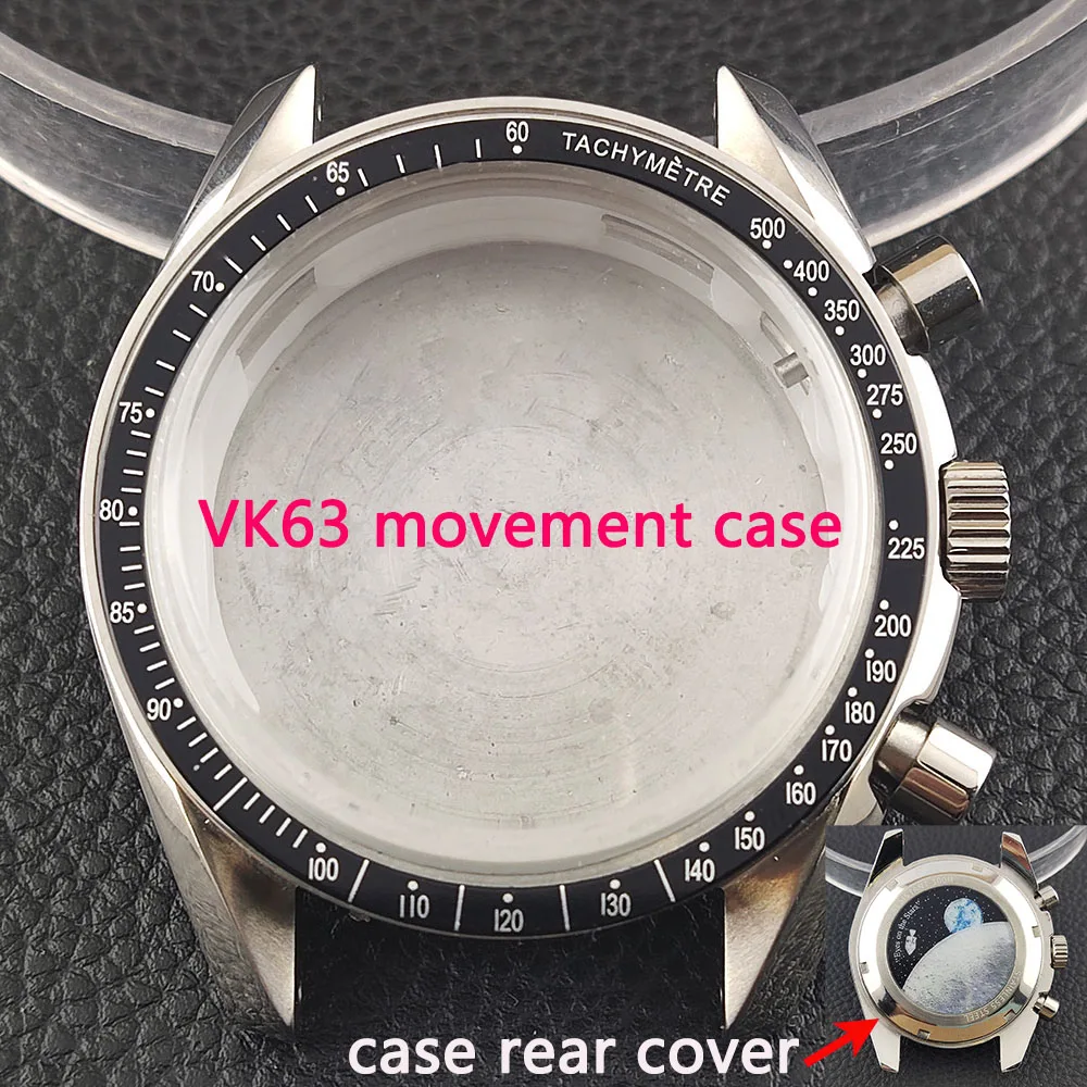 

VK63 movement 40mm watch case silver case bezel suitable for VK63 sports men's watches VK63 dial stainless steel strap watch acc