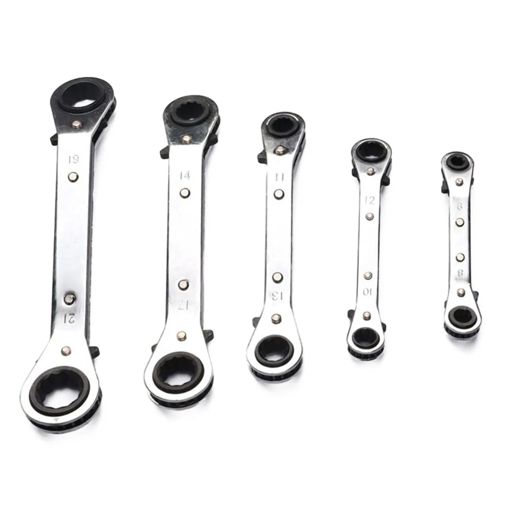 

5pcs Double 12-point Ratchet Wrench Set Dismountable Repair Spanner Tool 6-21mm Chrome Vanadium Steel Repairing Hand Tool
