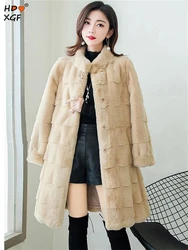 2023 Oversized 5xl Elegant Thicken Warm Faux Fur Overcoats Korean Fashion Loose Luxury Designer Imitate Mink Mid-lenght Jackets