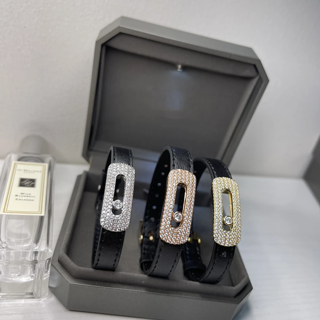 

Luxury boutique jewelry, three-diamond full-diamond belt bracelet, personalized design, sliding three-diamond men's and women's