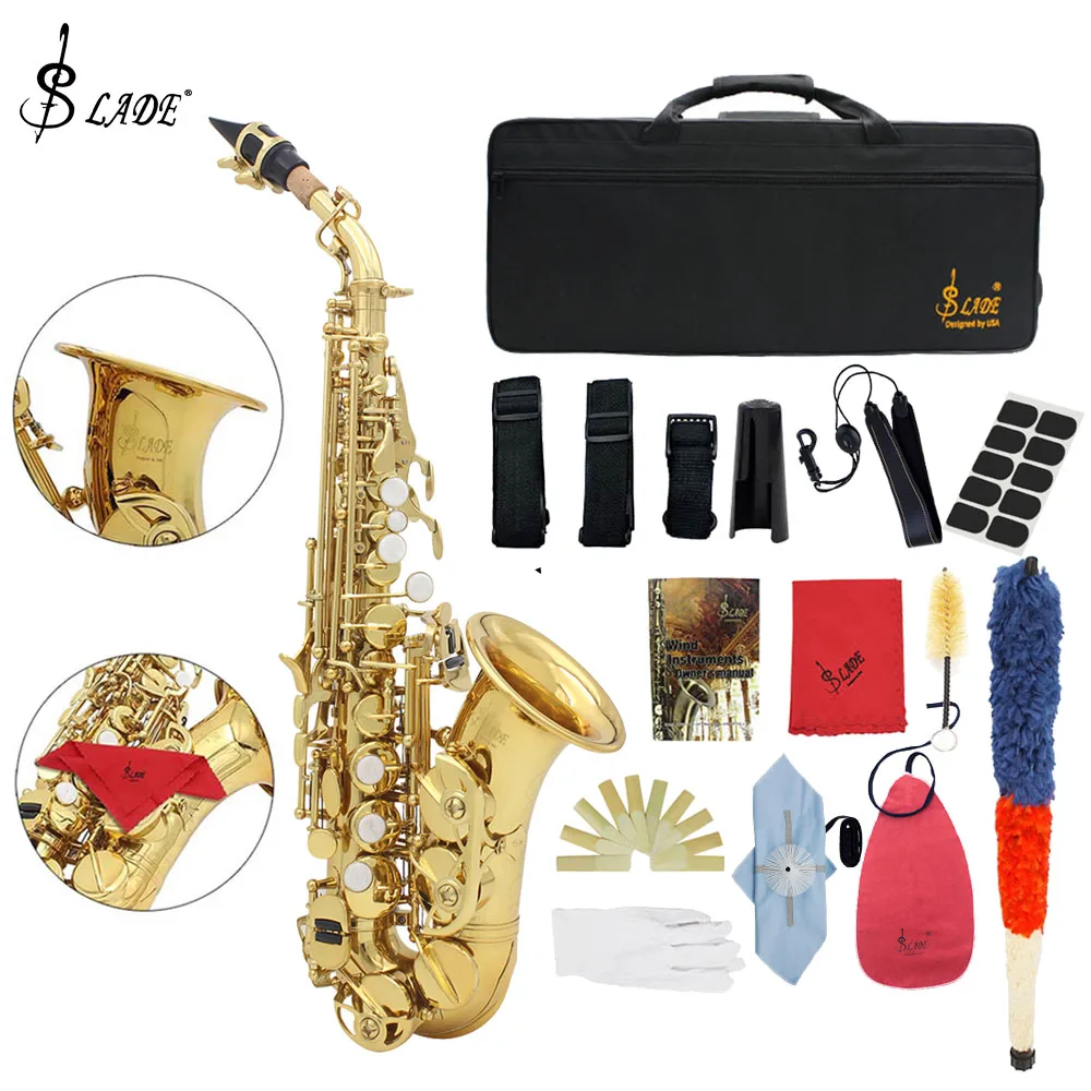 Description Picture 2 of itemSLADE Professional Soprano Saxophone B Flat Brass Saxophone High Quality Sax Woodwind Instrument with Case Neck Strap Reed Parts