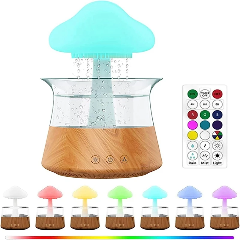 White Noise Rain Humidifier Essential Oil Aroma Therapy Diffuser With 7 Colors Night Lights, With Remote Control