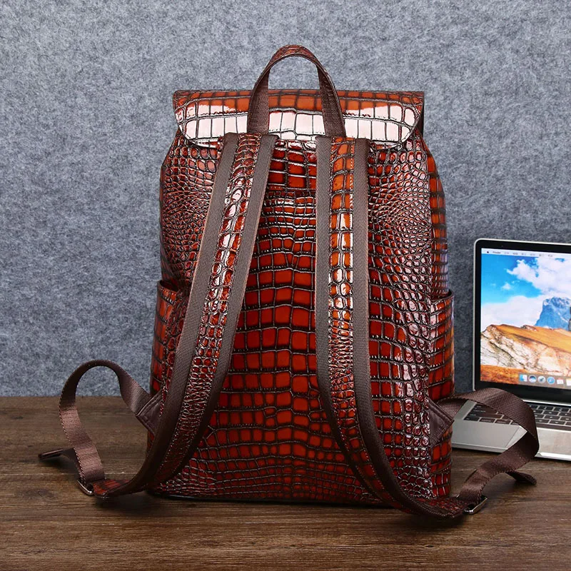 Genuine leather bag New Real Cowhide leather Crocodile Pattern Men's Backpack Business Casual Backpack Large Capacity Travel Bag