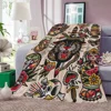New School Tattoo Thermal Blankets for Bed Blanket 150cm X 200cm Microfiber Bedding Fluffy Soft Blankets Sofa Decoration Throw & 2