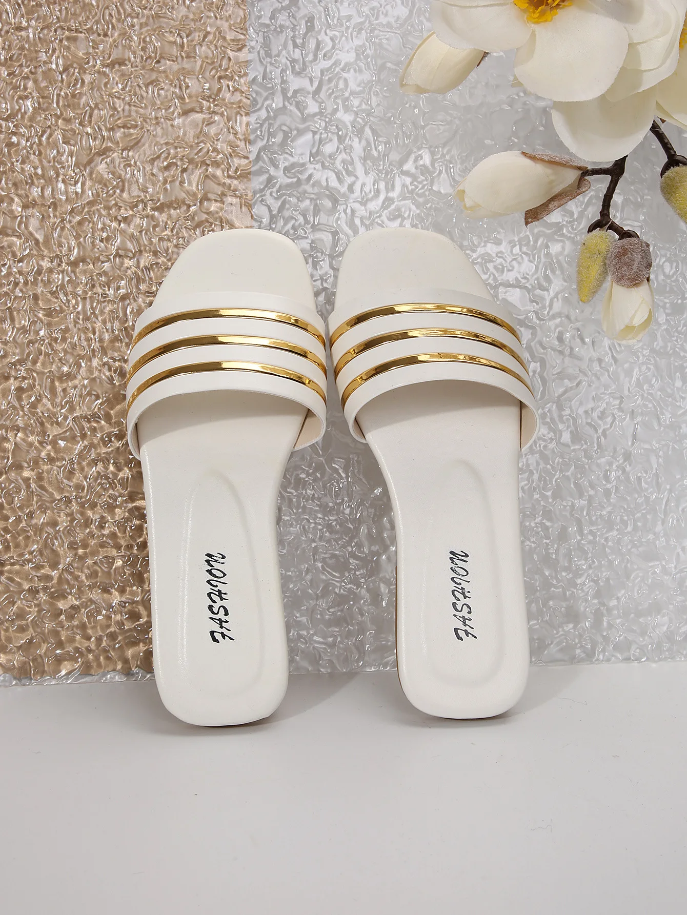 Women's Shoes, Ladies' Fashionable Slippers, Classic And Versatile, Metal-Decorated Square-Toe Flat Sandals, Leopard_vogvips.com