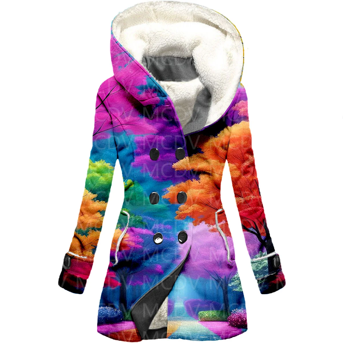 Beautiful Scenery 3D Printing Fleece Hooded Cloak Women Thick Warm Coat Women's Winter Warm Overcoat 01