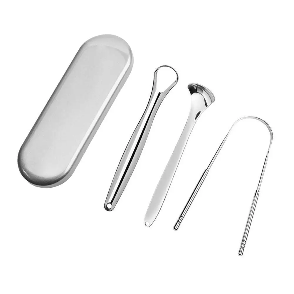3 pçs aço língua raspador escova de metal dental kit limpador de língua com curso acessível caso cuidados dental ferramenta adulto - 30+ coisas para uma viagem confortável