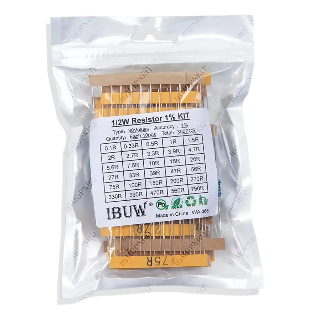 1/4W 1/2W 1W 2W 3W Resistance 1% Metal Film Resistor Assortment Kit Set 30Values Each 5/10PCS 1~750 1K~820K Ohm metal film resistor metal film resistors 150PCS 300PCS