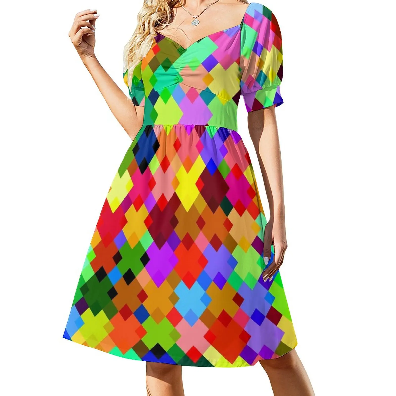 

Bright Checkered Colors Dress dresses for women 2023 summer clothes for women birthday dress for women evening dresses ladies