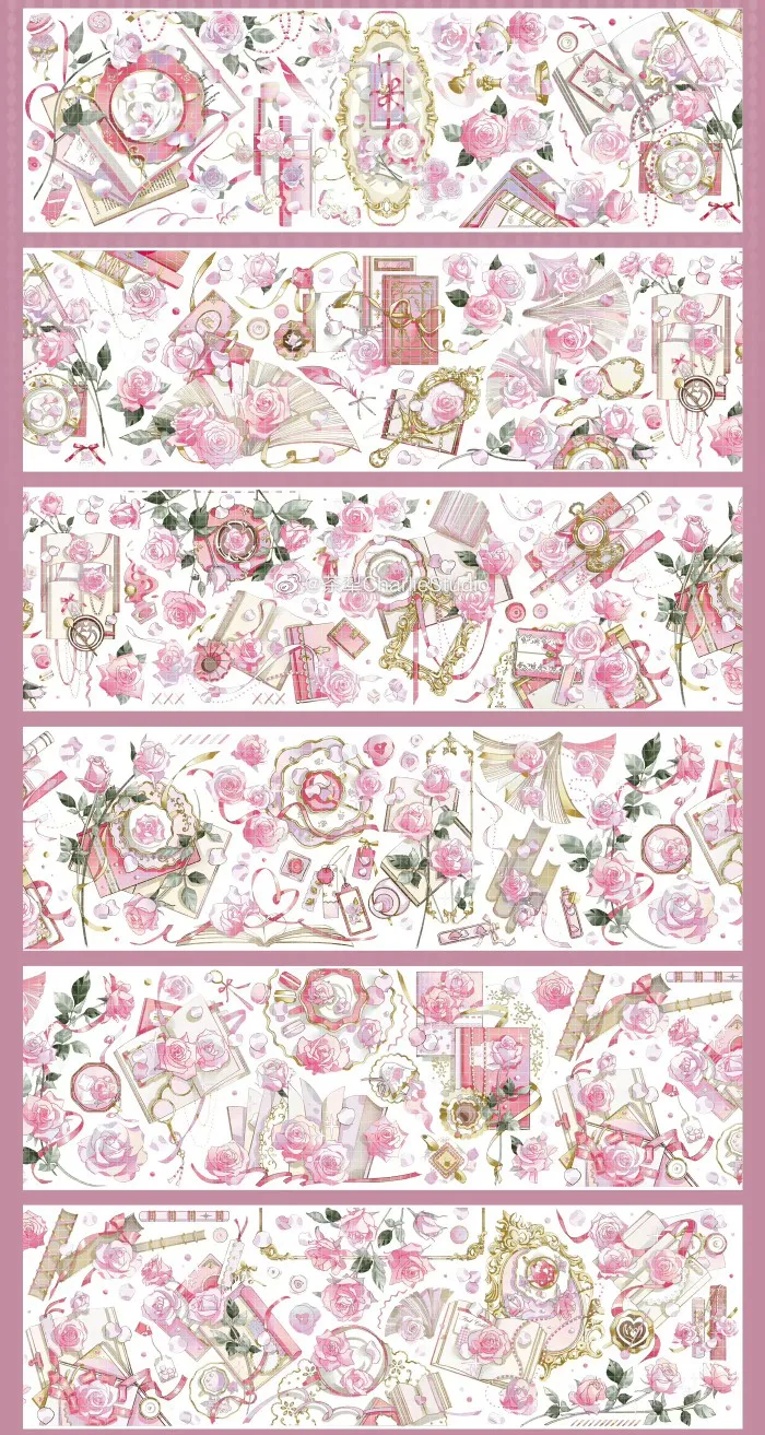 

New Pink Rose Floral Shiny PET Tape Journal Washi Decorative Stickers