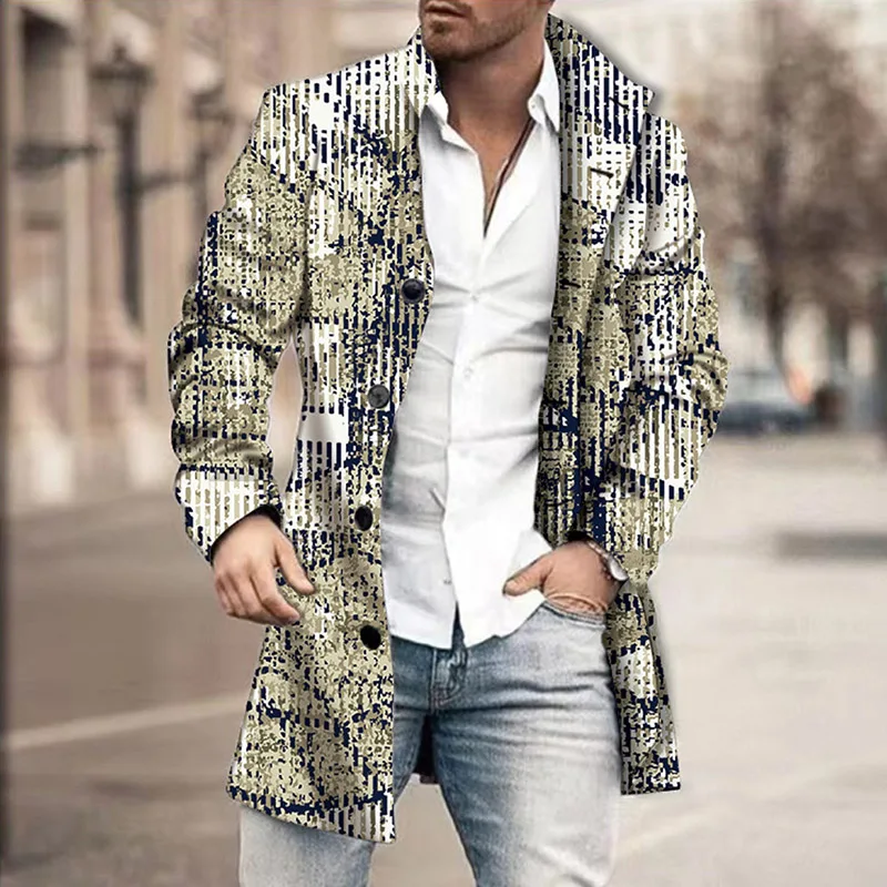 Autumn And Winter Men's Woolen Standing Collar Medium Long Coat Korean Casual Business Long Sleeved Daily Versatile Woolen Coat