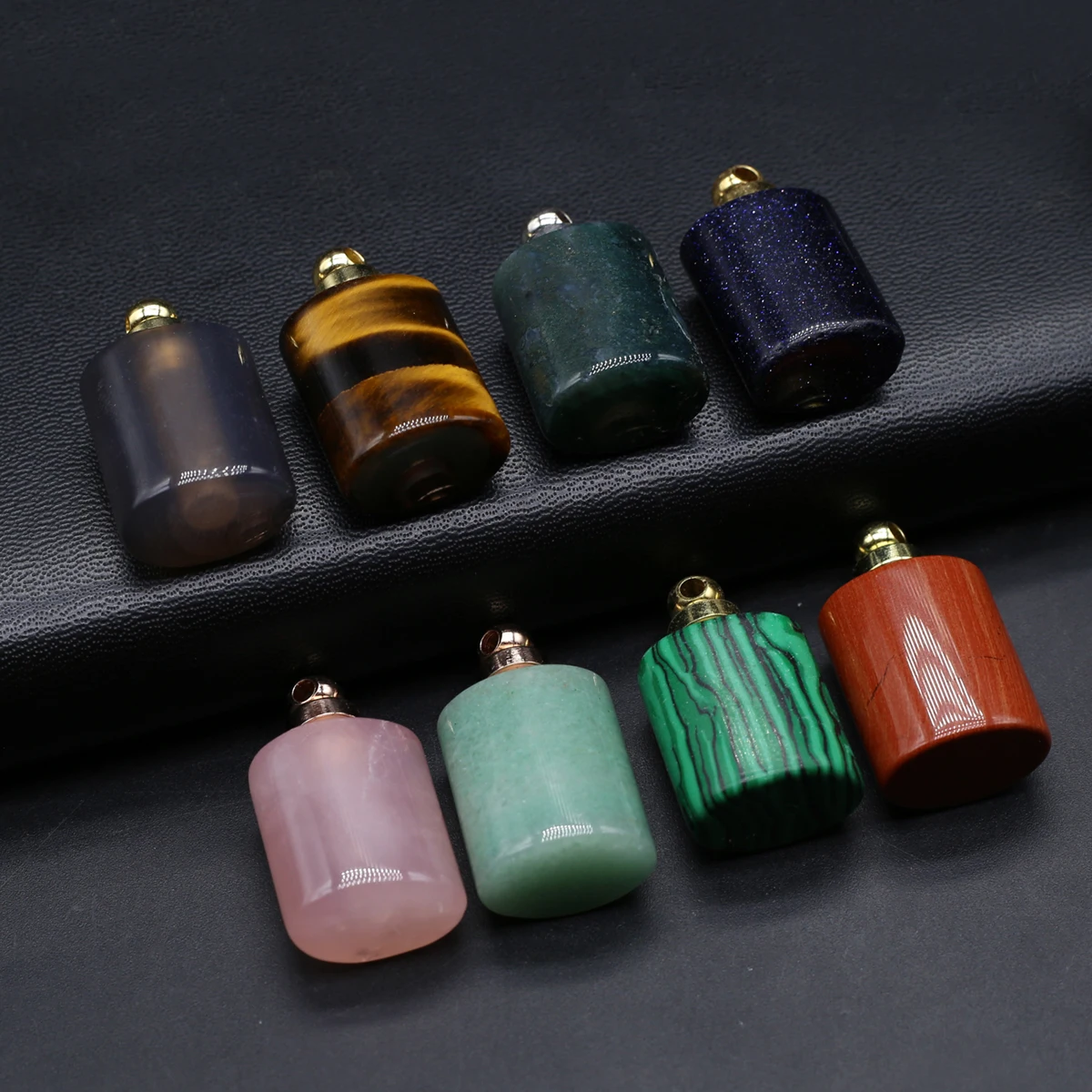5PCS Wholesale Natural Semi Precious Stone Cylindrical Pendant Perfume Bottle Jewelry Making DIY Necklace Accessories Gifts