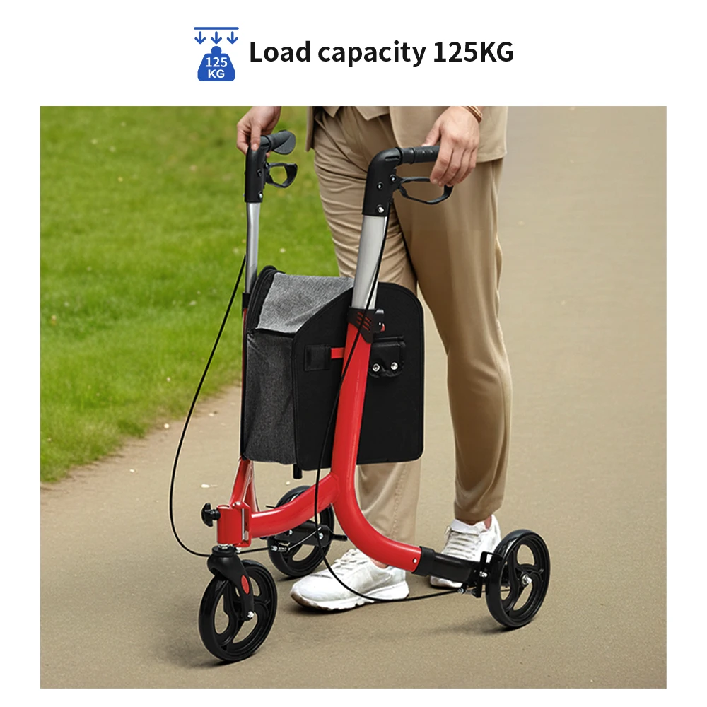 Short delivery time folding walker portable patient adjustable shopping medical outdoor steel rollator walker with bag