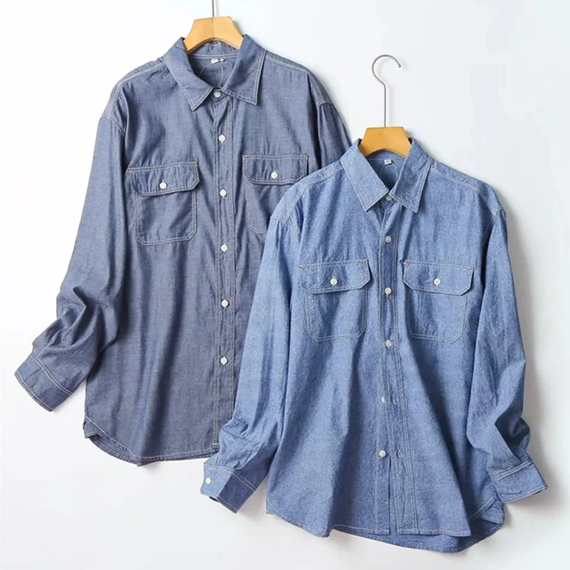 Jenny&Dave 2024 England Style Boyfriend Cotton Blouse Women High Street Vintage Washed Pockets Cargo Denim Shirt Tops