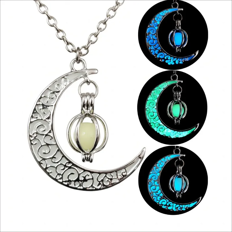 

European and American Fashion New Nightlight Moon Pendant Necklace Wholesale Women and Jewelry Lovers Gift Party Halloween