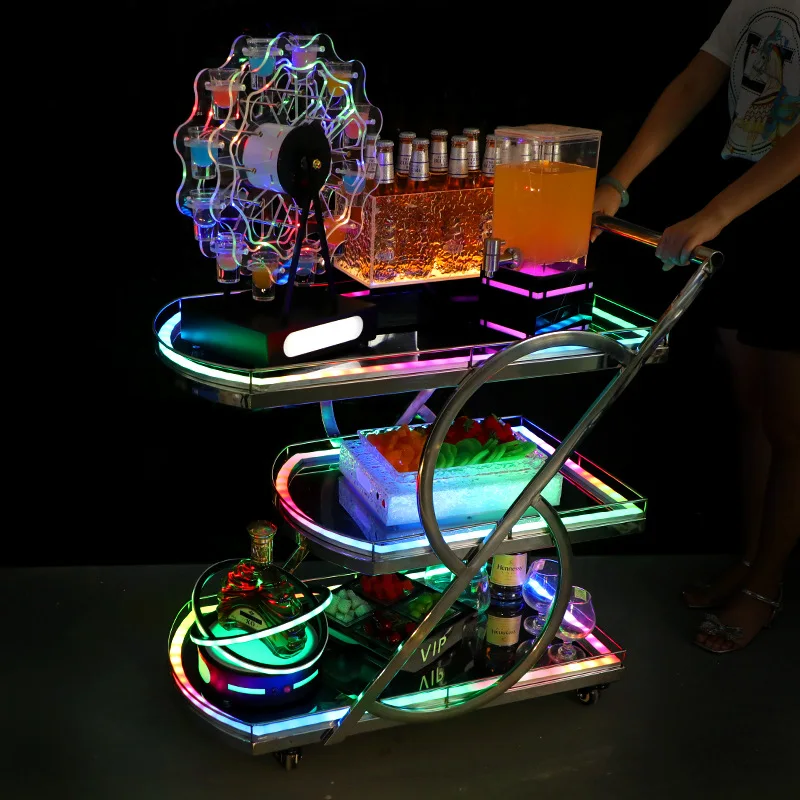 Bar KTV Luminous Drinks Trolley Night Show Wine Food Delivery Van Birthday Cake Car Led Mobile Trolley