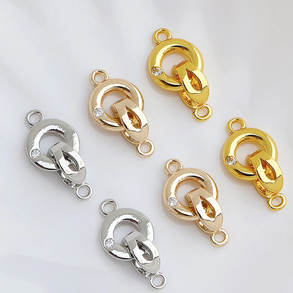 2 Stück 14K vergoldete Messing Zirkon Faltschließe Verbinder Extender mit Schlaufe für DIY Armband Halskette Schmuckherstellung Handwerk