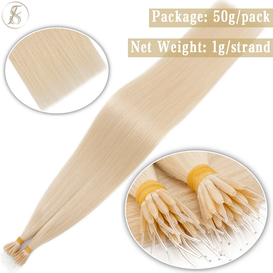 TESS Remy Hair 1g Micro Loop Human Hair Elastic Rope Natural Extensions Micro Link Ring 50 Strands 50g Straight