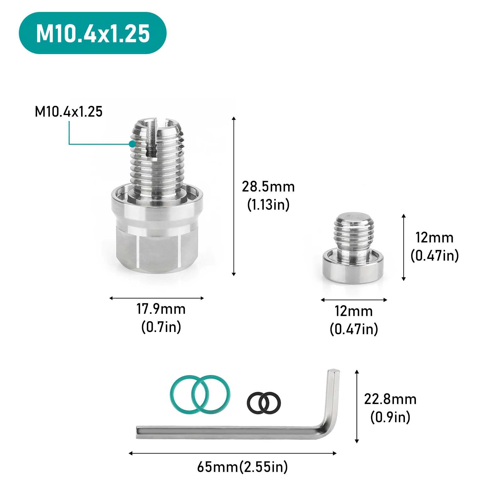 M12.1-1.25/1,5/1,75 x 15 mm Ölablassschraube, Übergröße, Piggyback, selbstschneidendes Ölwannengewinde-Reparaturset aus Edelstahl mit O-Ring – Detail 2