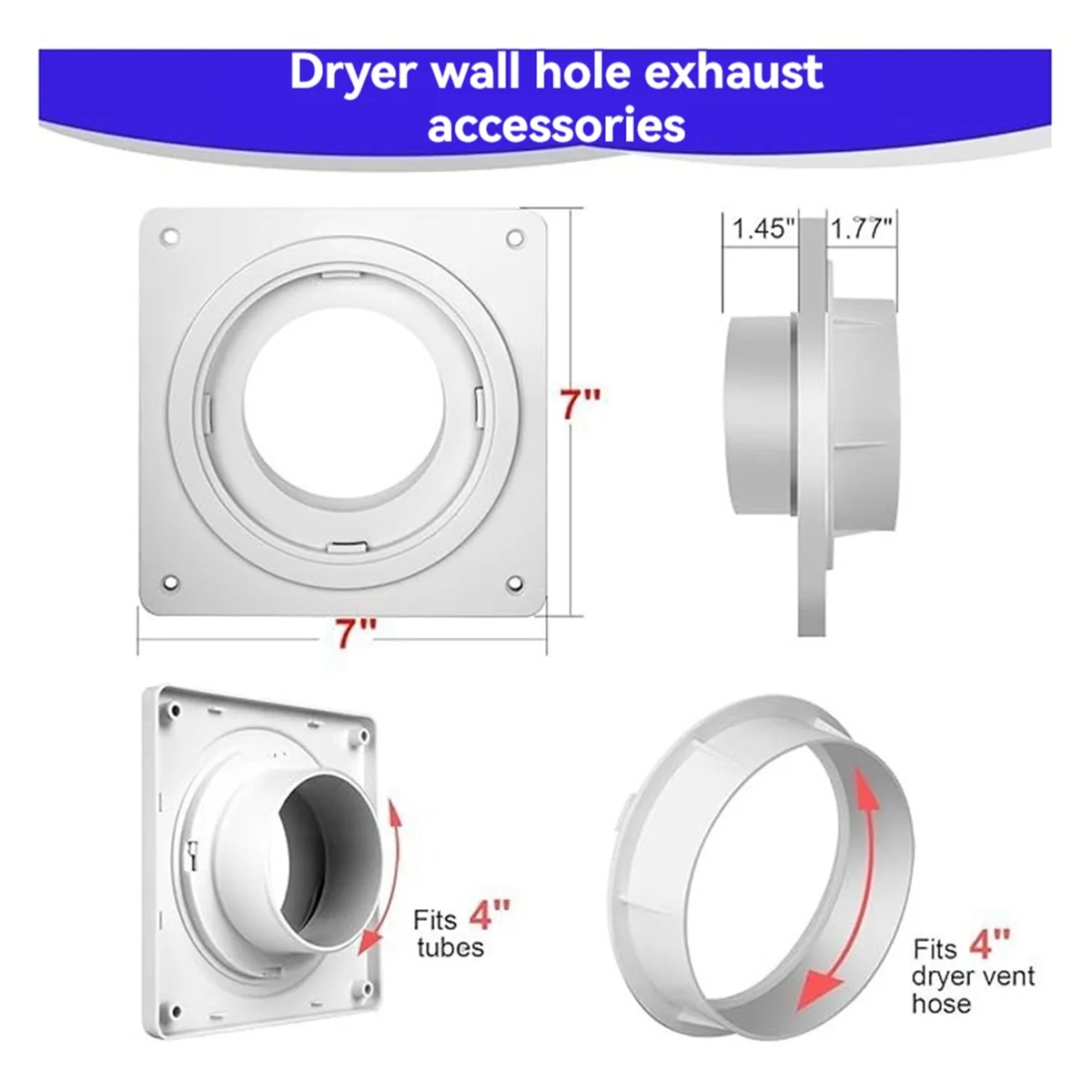 Dryer Vent Wall Plate with Hose(4 Inch 8 Feet),Twist Lock Dryer Vent Connector Kit,4 Inch Dryer Duct Connector Flange A 5