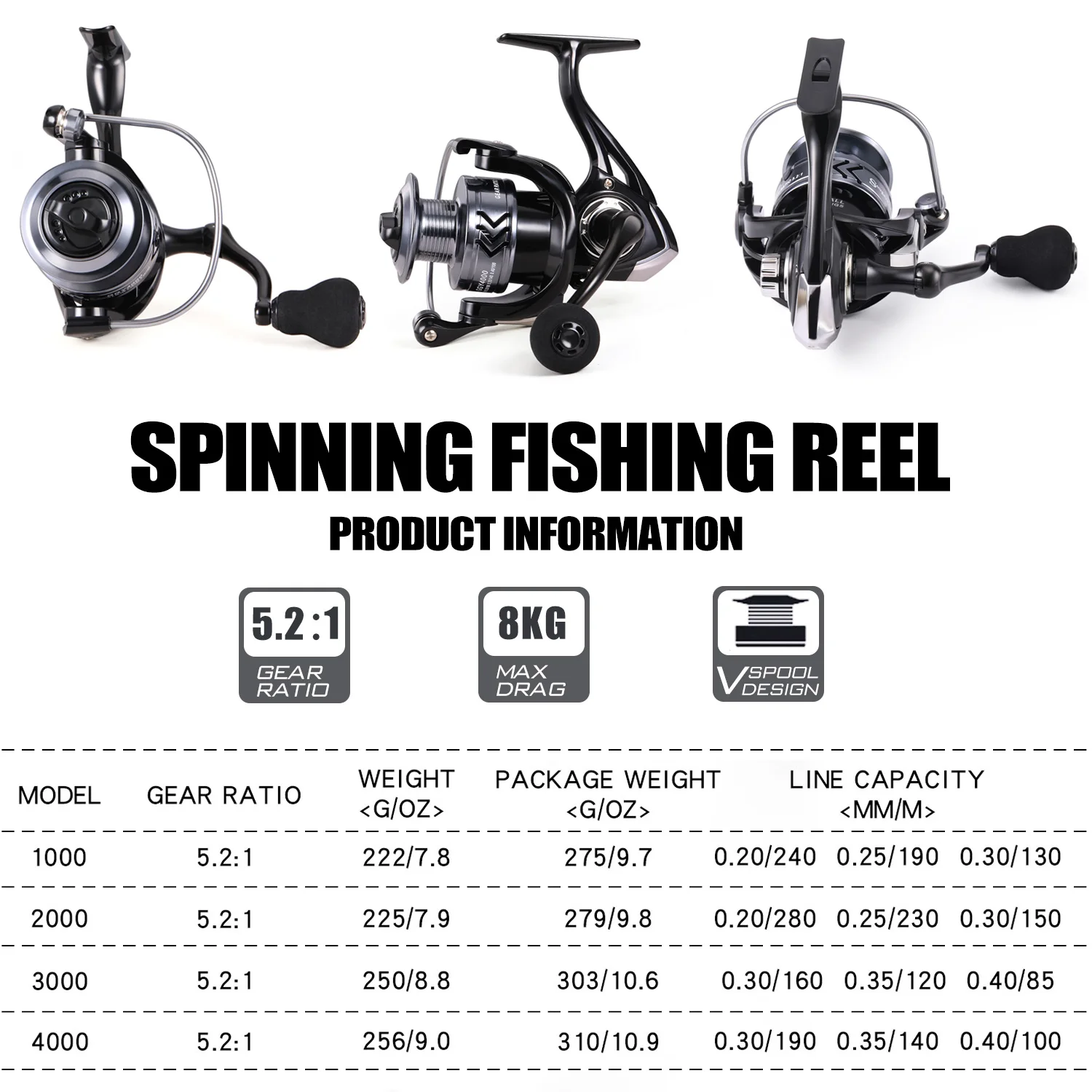 Sougayilang Spinning Fishing Reel 1000-6000 5.5:1 High Speed Gear Ratio Metal Spool Carp Bass spinning fishing reels