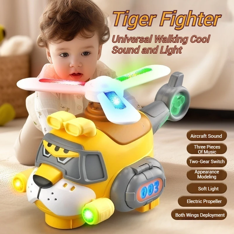 Rotating Tiger with Light Electric Airplane Toddler Cartoon Toys With Sounds Children's Toy Helicopter for Boys Birthday Gifts