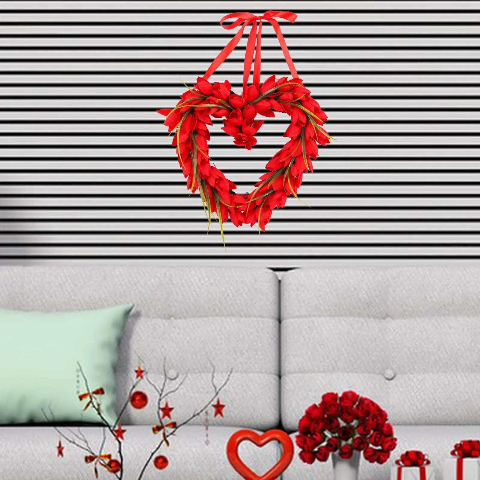 

Венок в форме сердца из тюльпана на День святого Валентина, цветочный венок, Свадебный праздничный венок для камина, универсальное прочное украшение для стен