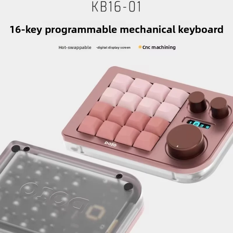DOIO KB16 01 미니 기계식 키보드 3개의 노브 맞춤형 키 위치 및 디지털 디스플레이 화면 지원 디자이너 키보드를 통해 QMK 지원