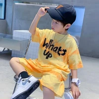 Children’s street wear short sleeved T-shirt+shorts two-piece sports suit loose set 2025 new boys’ summer quick drying set light
