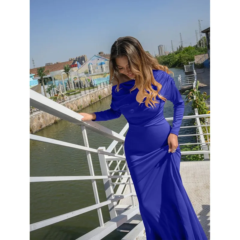 Women's Sexy Elegant Sleeved Off Shoulder Tight Long Evening Dress prom Banquet Party cocktail dresses vestido de festa