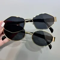 2 paires de lunettes d'été à la mode pour femmes, monture rétro dorée, combinaison de lunettes tendance, monture ronde polygonale 3