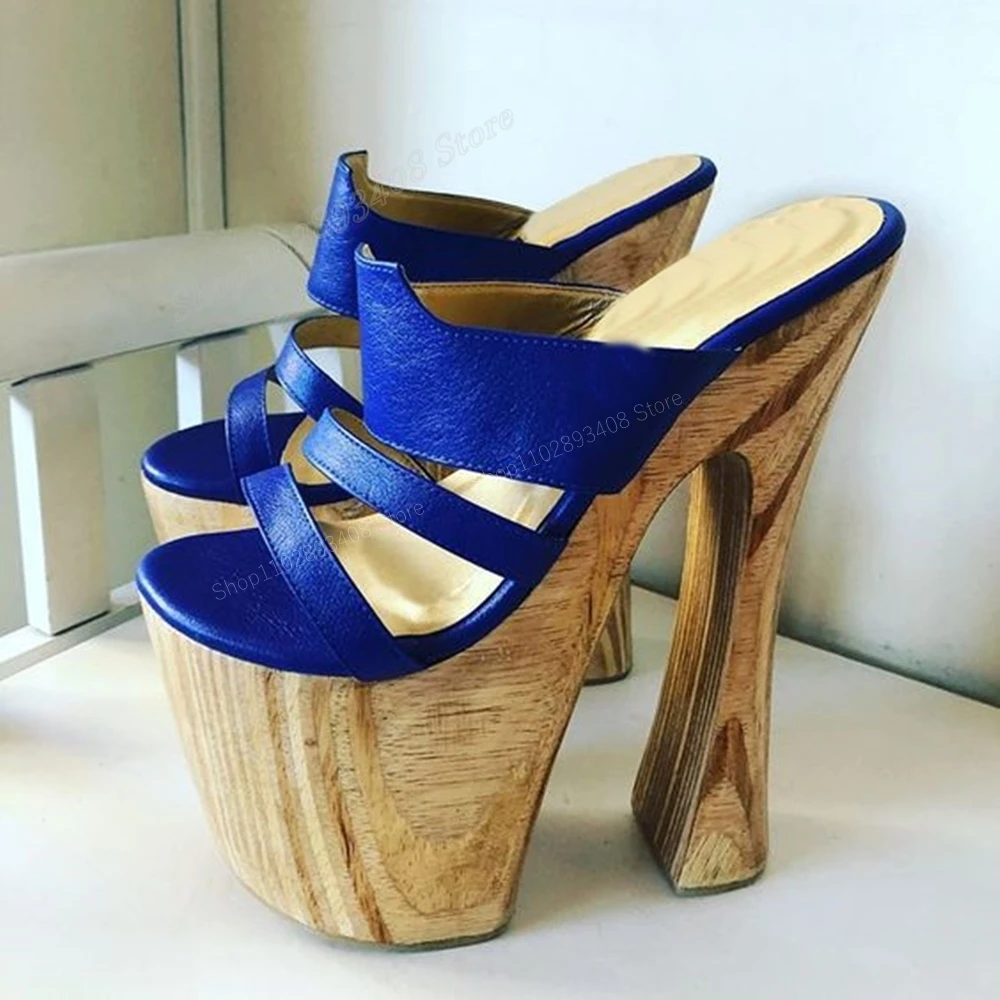 Deep Blue Hollow Waterproof Slippers Strange High Heel New Brand Sexy Women Shoes 2024 Summer Zapatos Para Mujere