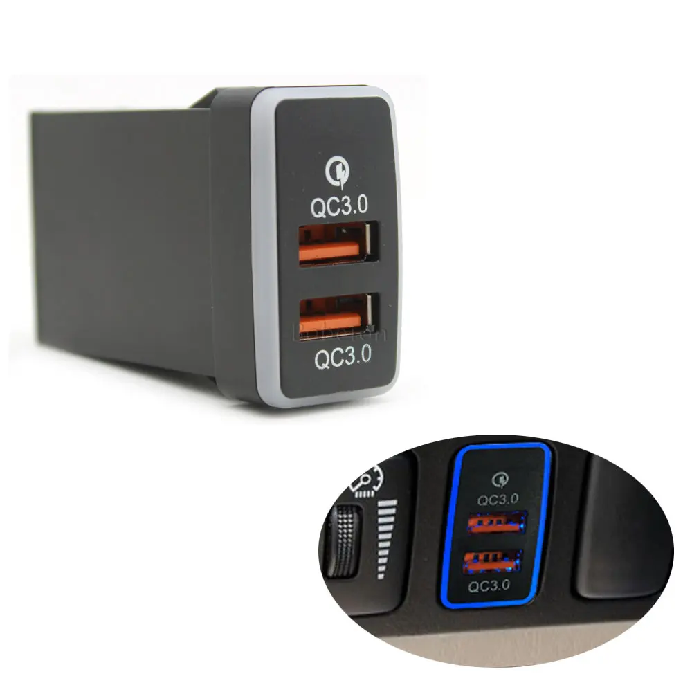 

Автомобильное зарядное устройство с двумя портами QC3.0, синего цвета, для зарядки сотового телефона, автомобильные аксессуары для Toyota FJ Cruiser LC120