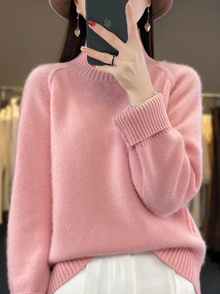 

Autumn Winter Women's Sweater 100% Merino Wool Thick Pullover Long Sleeve Turtleneck Casual Cashmere Knitwears Female Clothing