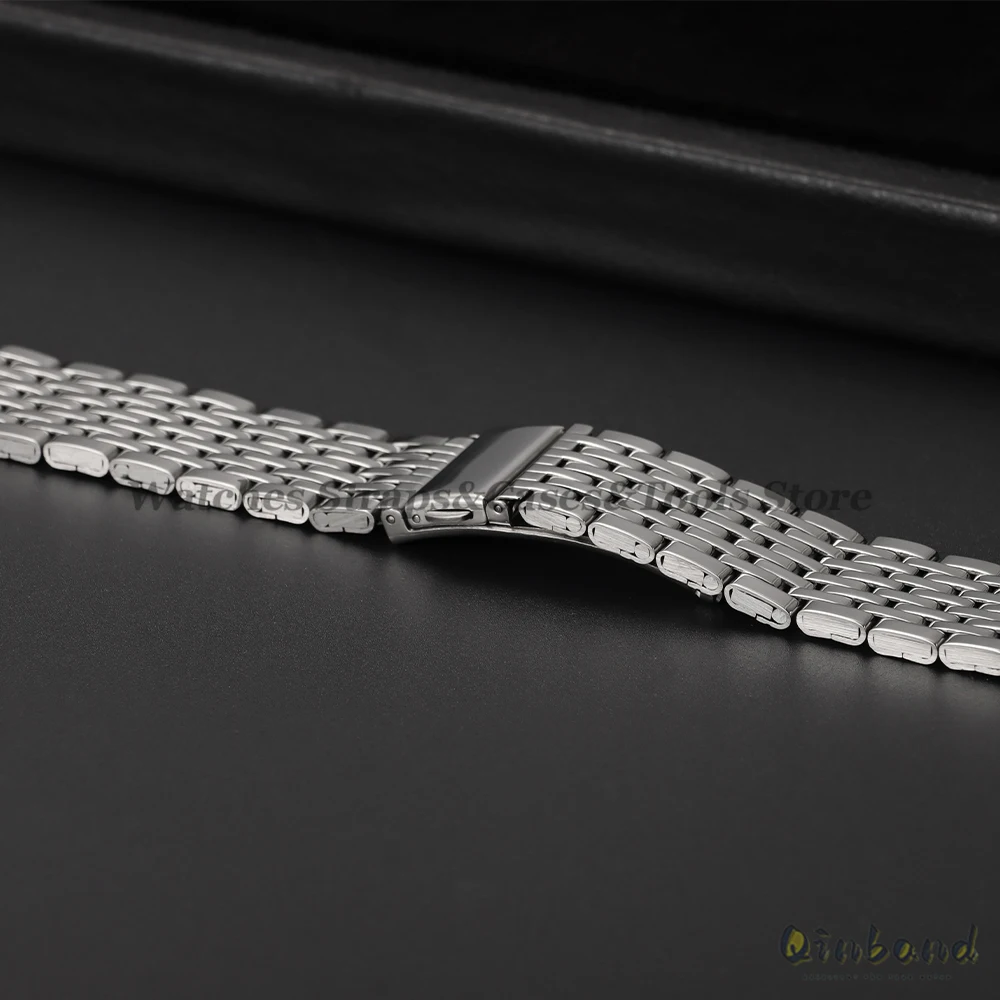 Elegant Stainless Steel Watch Band with Folding Buckle and Polished Nine Pearls Design