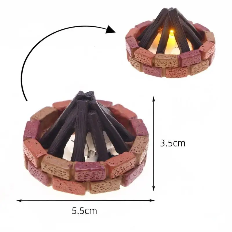 1:12 인형집 모닥불 미니어처 LED 모닥불 장식 시뮬레이션 LED 모닥불 미니 야외 모델 장식 인형집 장난감 가구