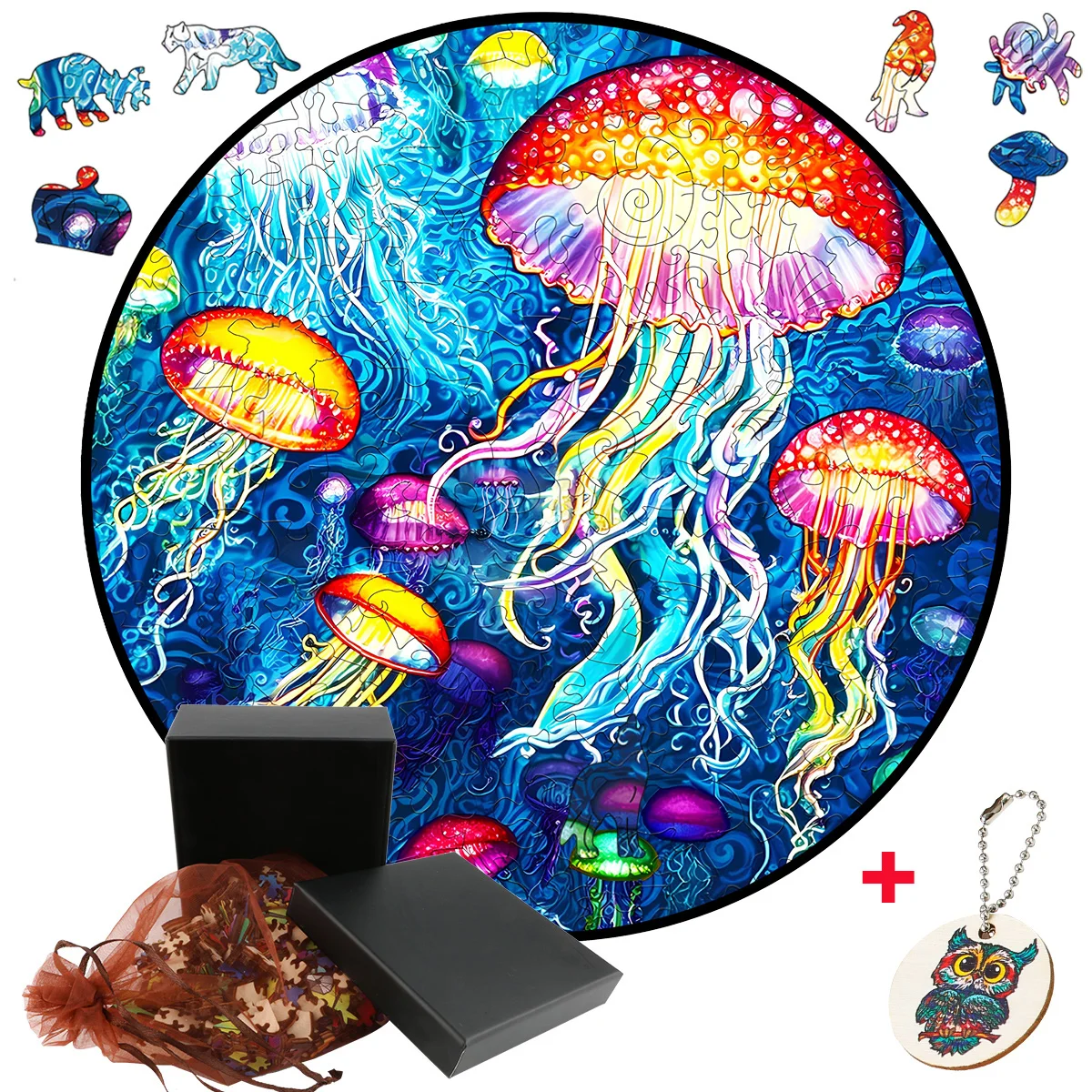 

Unique Colorful Jellyfish Jigsaw Puzzle for Adults DIY Wooden Crafts Family Educational Interactive Games Kids Birthday Gifts