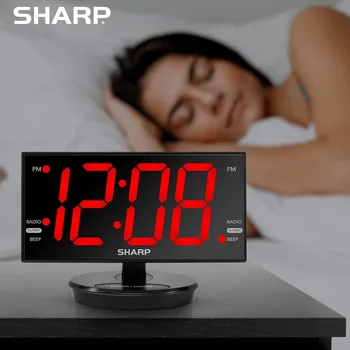 Extra Large LED Digital Alarm Clock with Tilt Display Auto Time Set Dual USB Charger FM Radio Adjustable Brightness 6