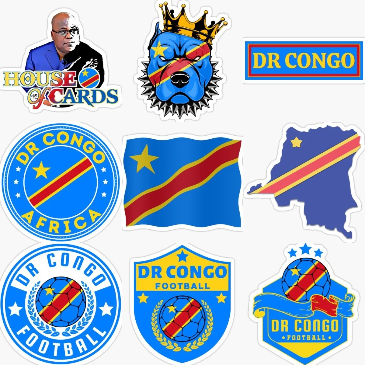 

DR Congo Flag Map Football Badge Creative Sticker Assecories for Camper Car Door Motorcycle Off-road Table Helmet Truck Van Room