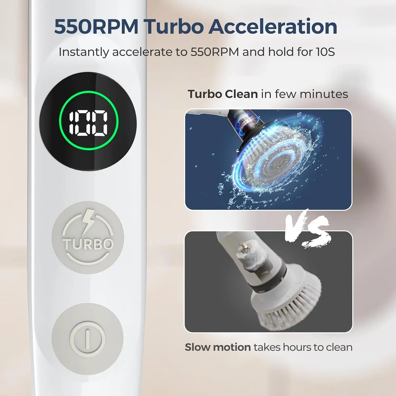Electric Spin Scrubber Kh8,Cordless Shower Scrubber, 4 Replacement Head, 1.5H Bathroom Scrubber Dual Speed, Shower Clean