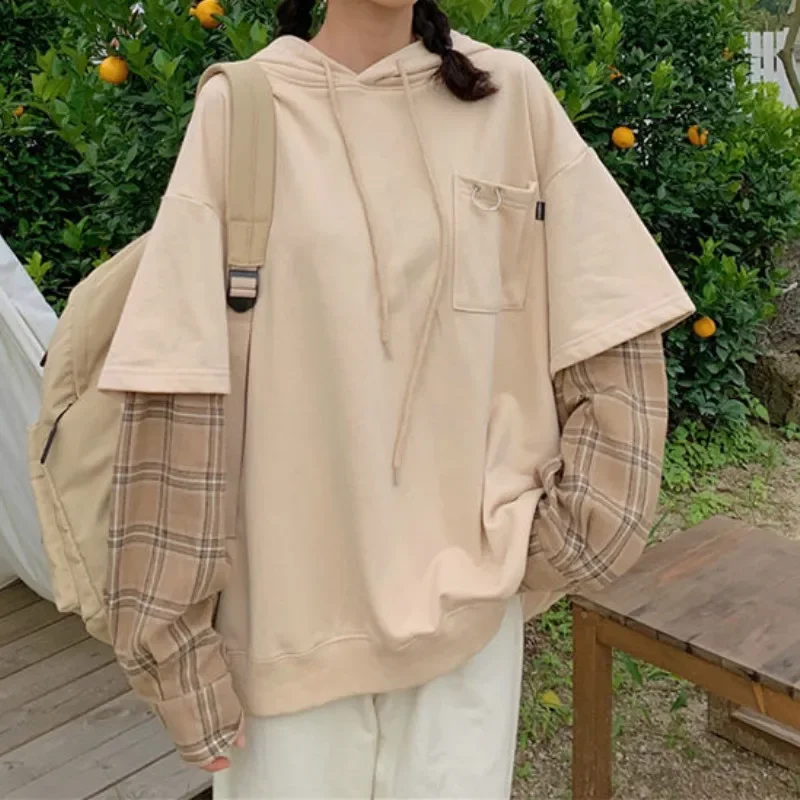 2023 Fashion Ladies Cotton Long Sleeve Top Streetwear Splice Hoody Korean Style Sweatshirt Women Spring Kawaii Hoodies Winter
