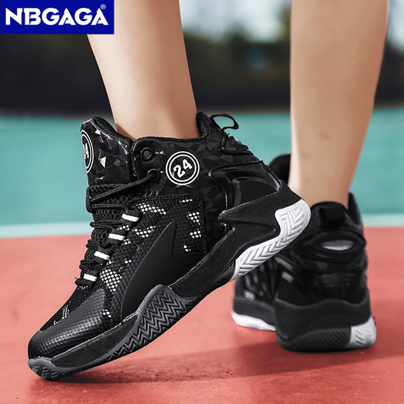 Trendy Breathable Basketball Shoes for Teen Young Outdoor Running Sneaker Black Children's Boy Casual Sport Walking Shoes