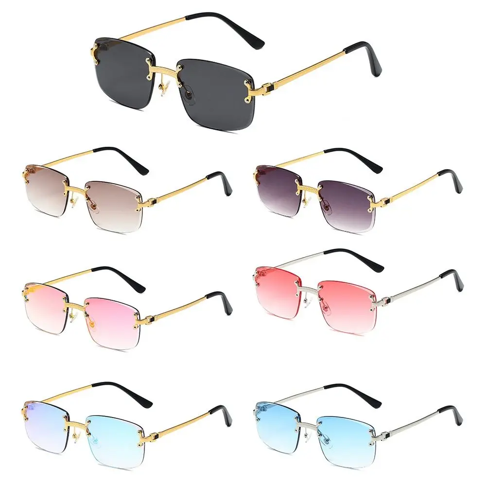 

Rimless Cut Edge Rectangular Sunglasses High Quality UV Protection Gradient Lens Shades Spring Leg Sun Glasses for Women & Men