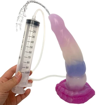 Large Animal Wolf Squirting Function Dildo Ejaculation Penis Silicone Dog Knot Anal Plug Sex Toys Female Masturbator Suction Cup 5