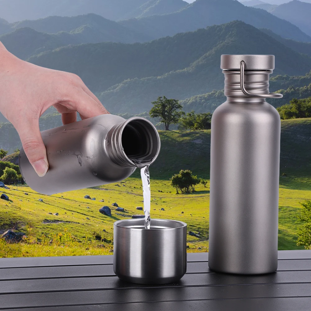 500/600/750ml Titanium Water Bottle with Lid Outdoor Camping Supplies Tourism Sports Leak-Proof Cycling Camping Water Bottle